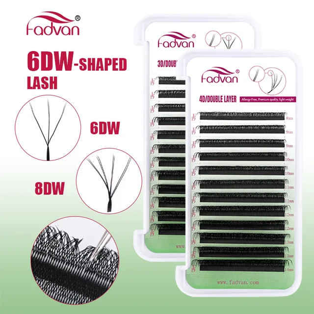 FADVAN 6D/8D W Shape (Double Layers 4D/3D-W Shape) C/D/L Curl Eyelashes Extension Natural Soft Volume Fan Lash Premade Eyelash