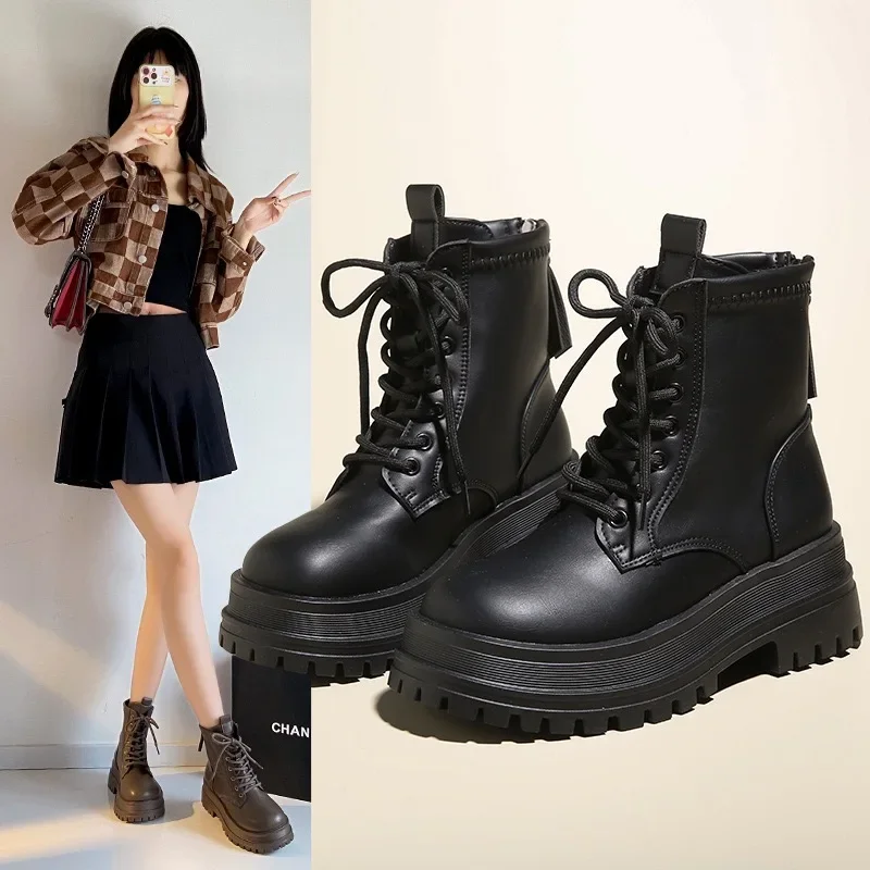 

2024New Women's Boots Fashion Outdoor Casual Leather Boot Winter Plush Warm Cotton Boots for Womon Zipper Ankle Boot Botas Mujer