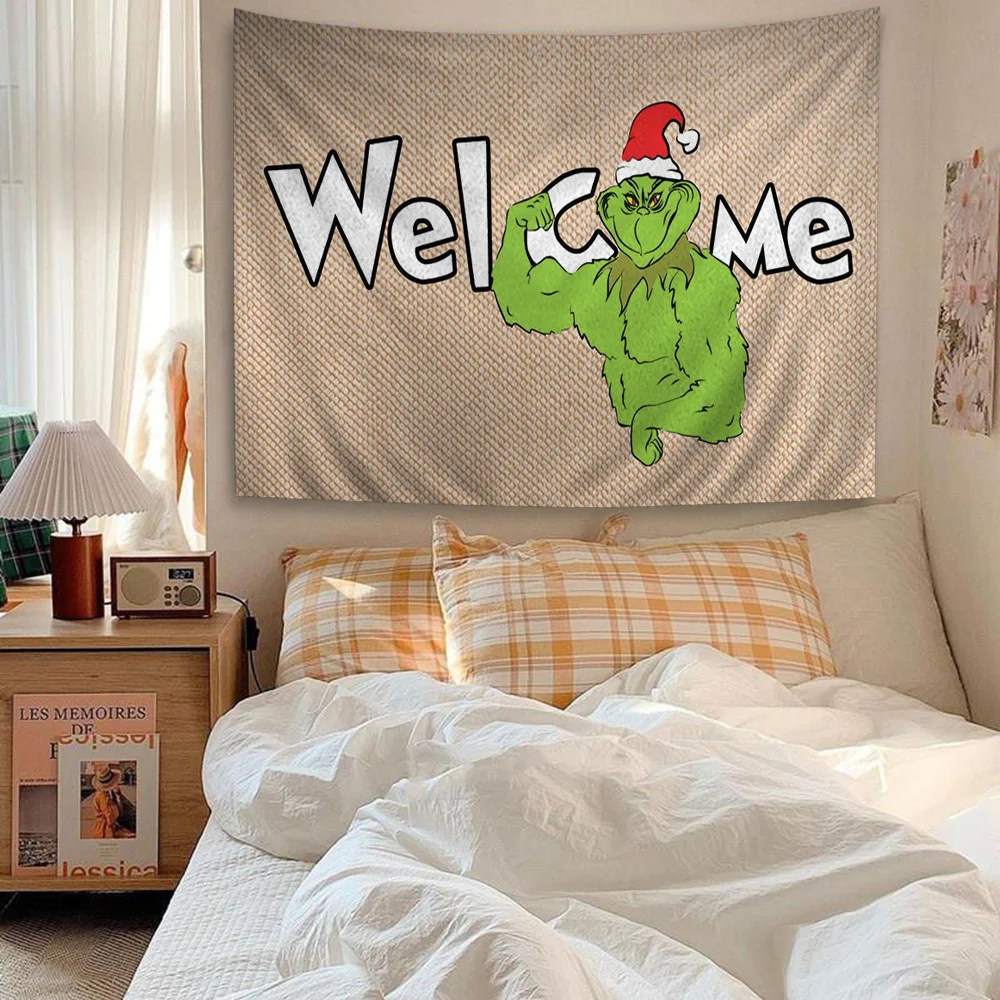 Welcome Grinch Merry Christmas Tree New Year Hanging Bohemian Tapestry Hanging Tarot Hippie Wall Rugs Dorm Home Decor