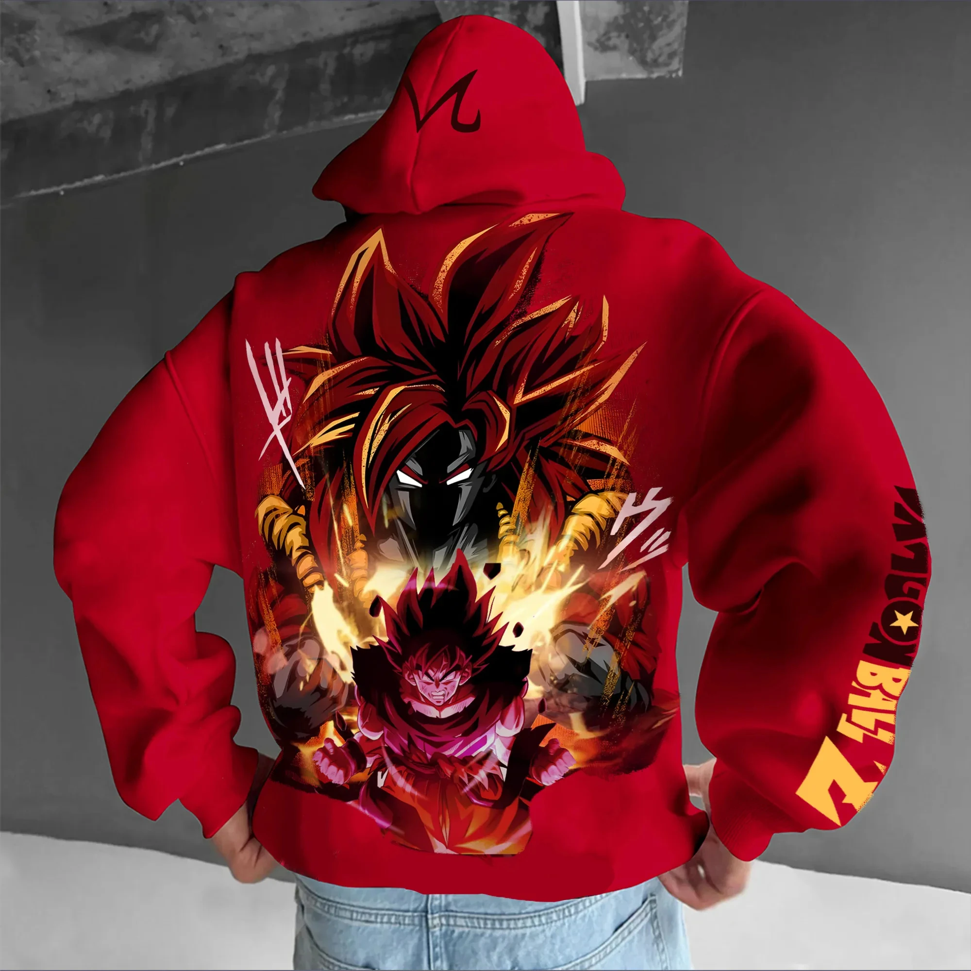 

Dragon Ball Super Goku Printed Fleece Hoodie Long-sleeved Loose Design American-style Top Couple Outfits