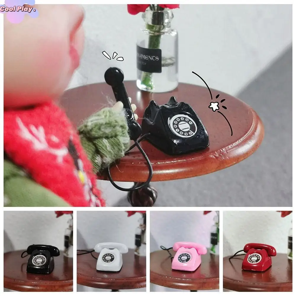 

1:12 Doll House Miniature Simulated Telephone Rotary Dollhouse Furniture Dollhouse Miniature Phone Model Vintage Mini Phone