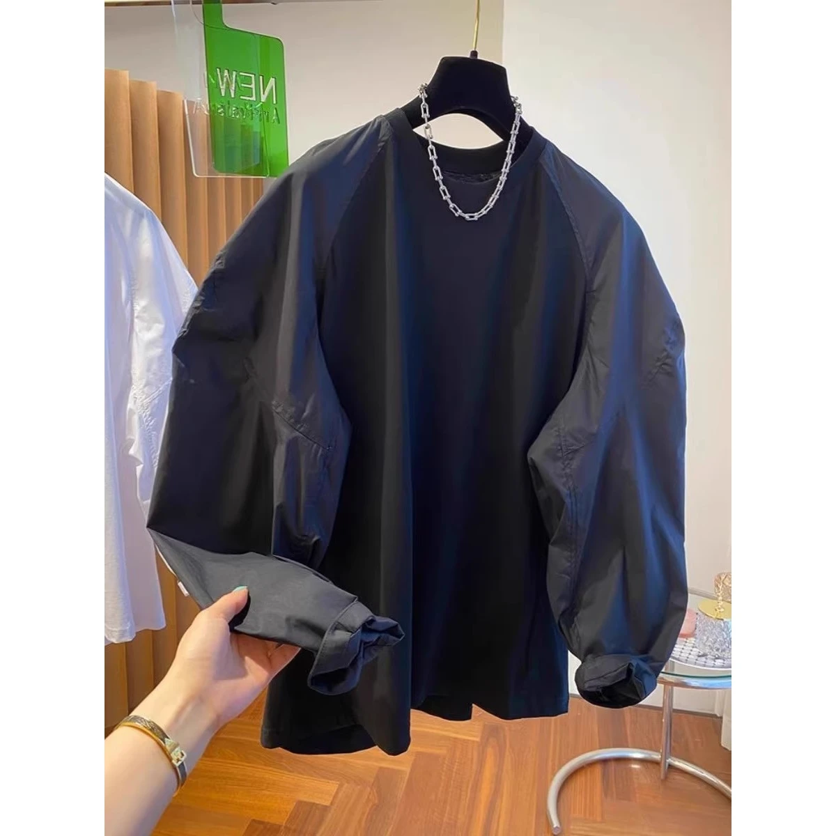 

Loose Casual Patchwork Sweatirt ex Large Size Autumn Winter Polyester Fabric Warm Thermal Color Hoodie Top