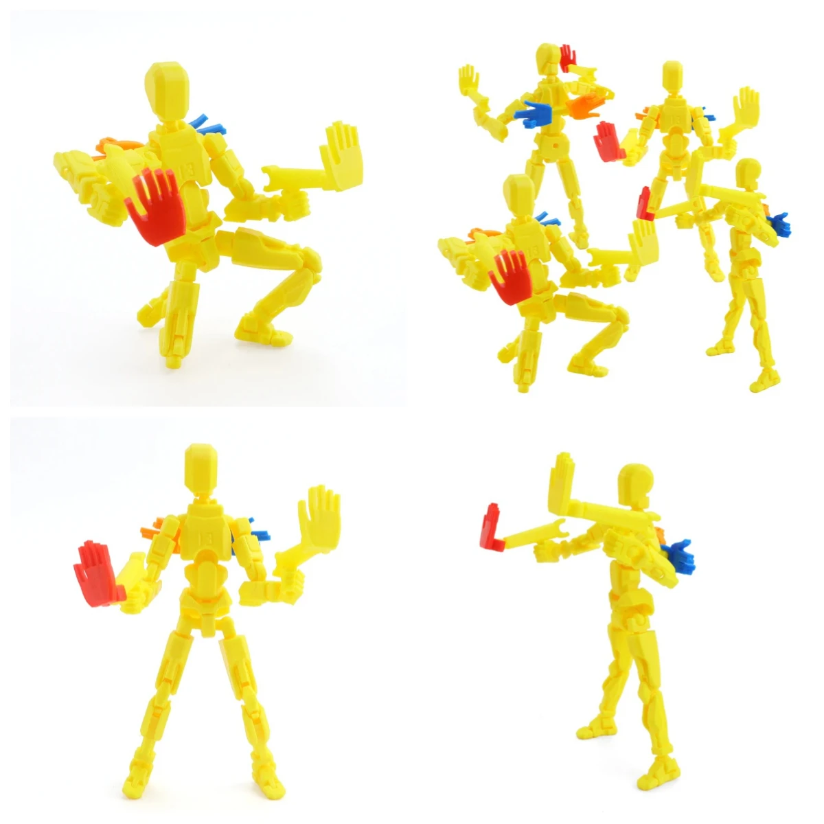 3D Printed Multi-Joint Movable Action Figure Yellow Humanoid Toy with Replaceable Hands Stress Relief Desktop Decor