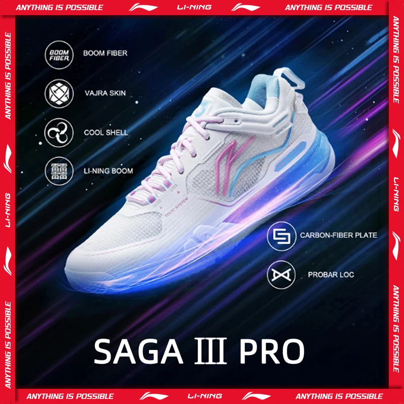 

Li-Ning Unisex SAGA Ⅲ PRO Badminton Shoes BOOM Cushion CARBON-FIBER PLATE LiNing Men Women Competition Sneakers AYAV001