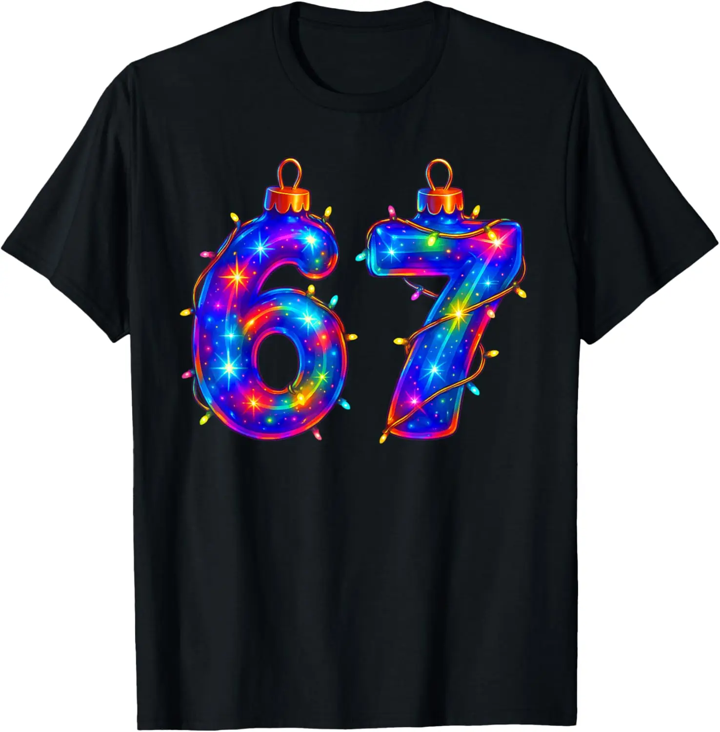 67 Christmas Ornament Meme Ice Drip Holiday Pajama 6 7 T-Shirt Summer Short-Sleeved Breathable Sweat-Wicking Versatile Fashion