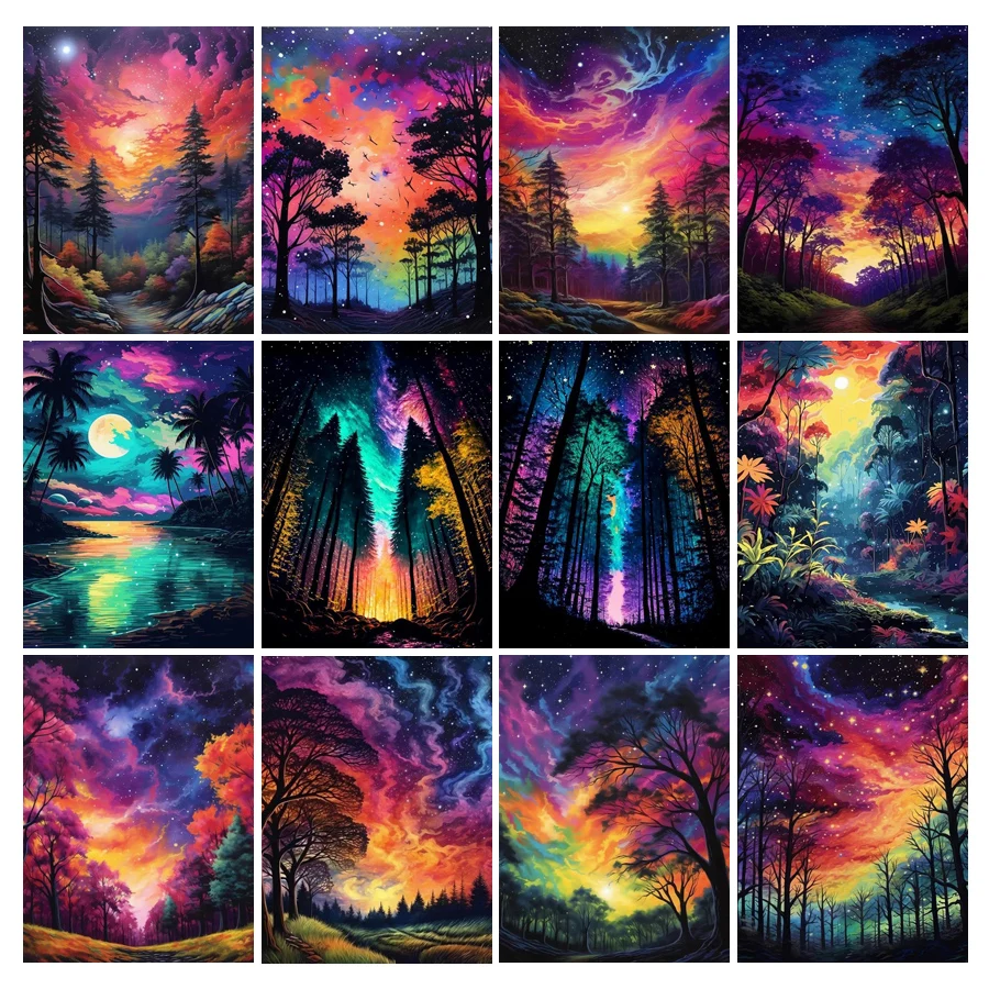 Colorful Forests Mosaic Art Painting Kits New Diy Full Drill Rhinestone Embroidery Night Scenery Pintura De Diamante AA5094