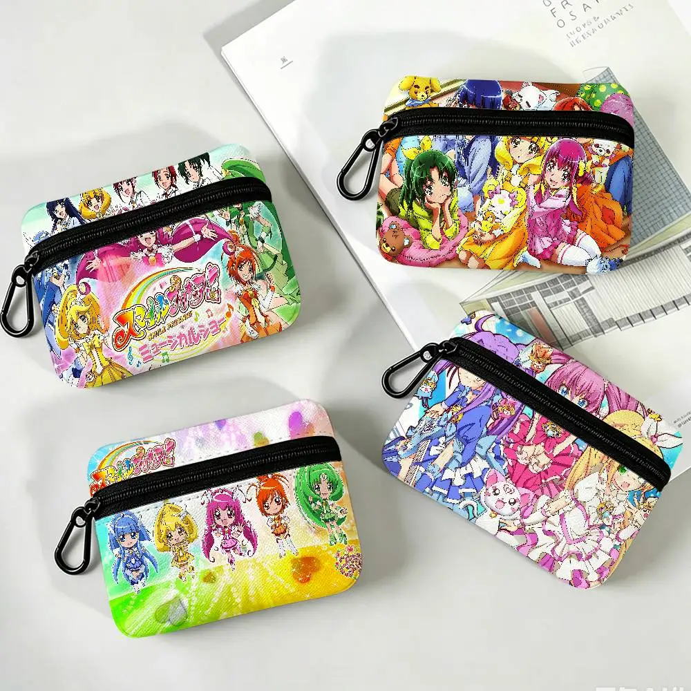 Smile P-Precure Anime Compact Oxford Cloth Zipper Pouch Detachable Carabiner Mini Coin & Key Wallet