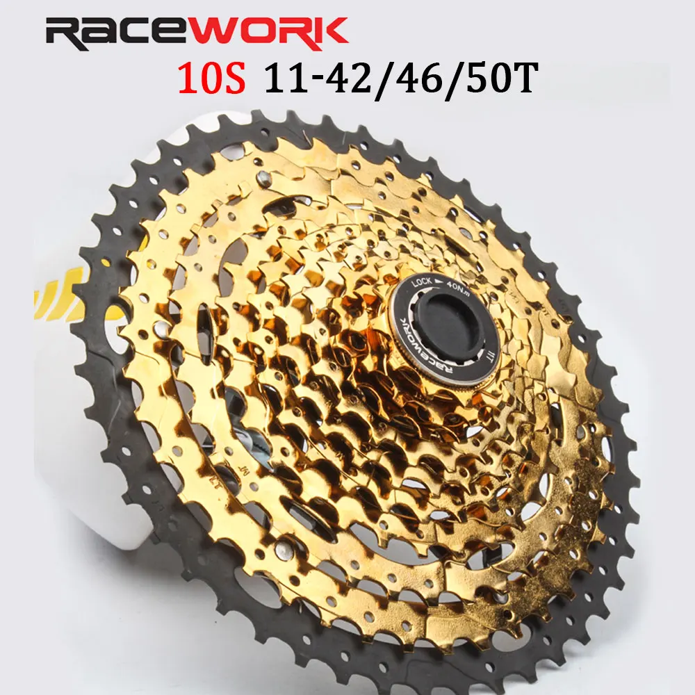 

RACEWORK 10 Speed Cassette Gold Sprocket MTB Bicycle 42T 46T 50T Freewheel for Shimano HG Structure Mountain Bike Cycling Parts