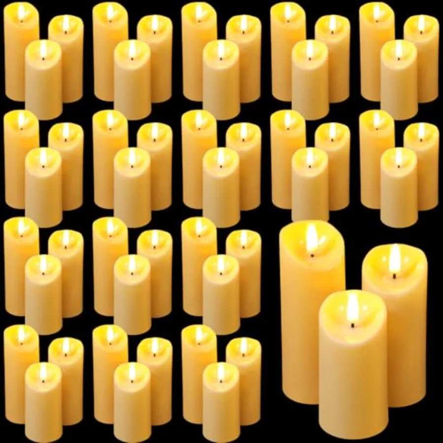 

Набор из 48 больших беспламенных свечей-столбиков для декора на День святого Валентина, романтической вечеринки для него, на 2 батарейках АА