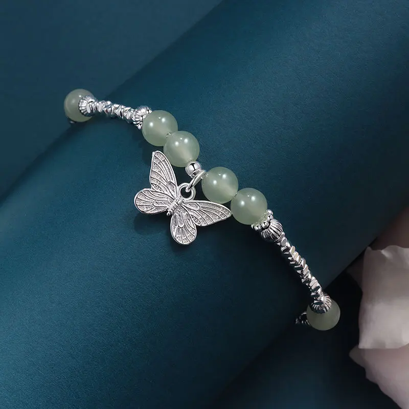 

925 Sterling Silver Bracelet For Women Crushed Silver Bead Butterfly Bracelet Cute Romantic Jewelry Dropshipping Wholesale