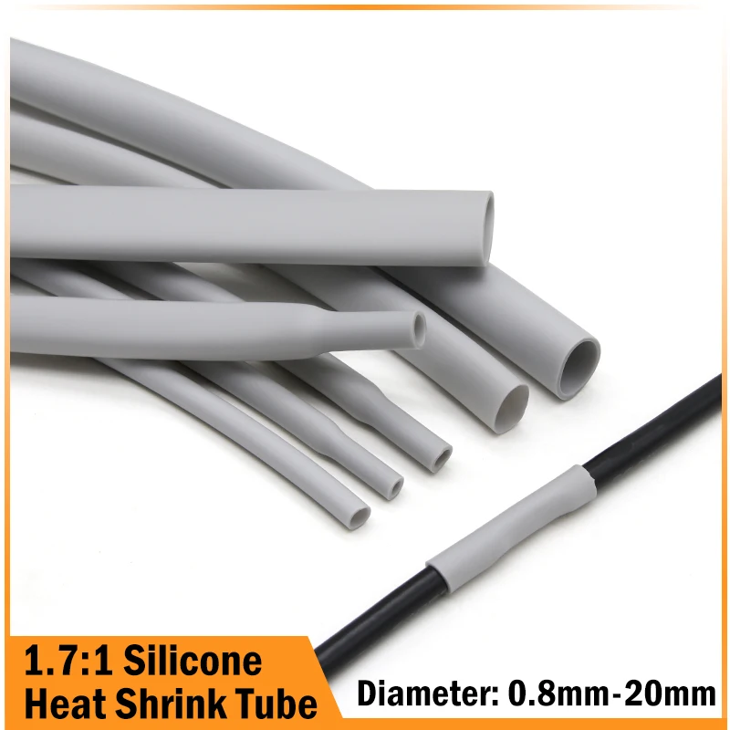 

1/3/5M Grey Silicone Heat Shrink Tube Dia 0.8~20mm Flexible Cable Sleeve Insulated High Temperature Soft DIY Wire Wrap Protector