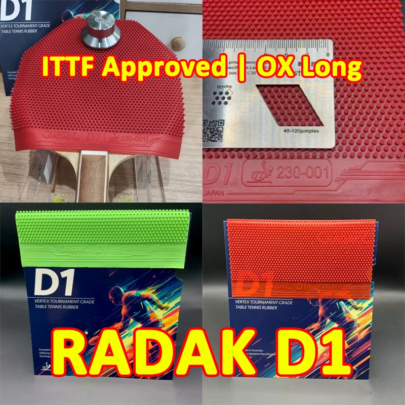 Goma de Tenis de Mesa Verde, Negra y Roja OX de Puntos Largos, Goma Individual para Ping Pong, Goma Antiarco para Raqueta de Tenis de Mesa, Aprobada por la ITTF
