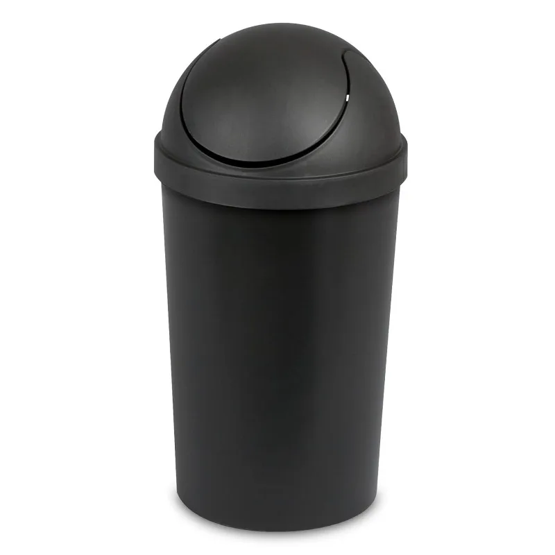 

10839006 3 Gallon Round Swing Top Plastic Wastebasket, Black (12 Pack)
