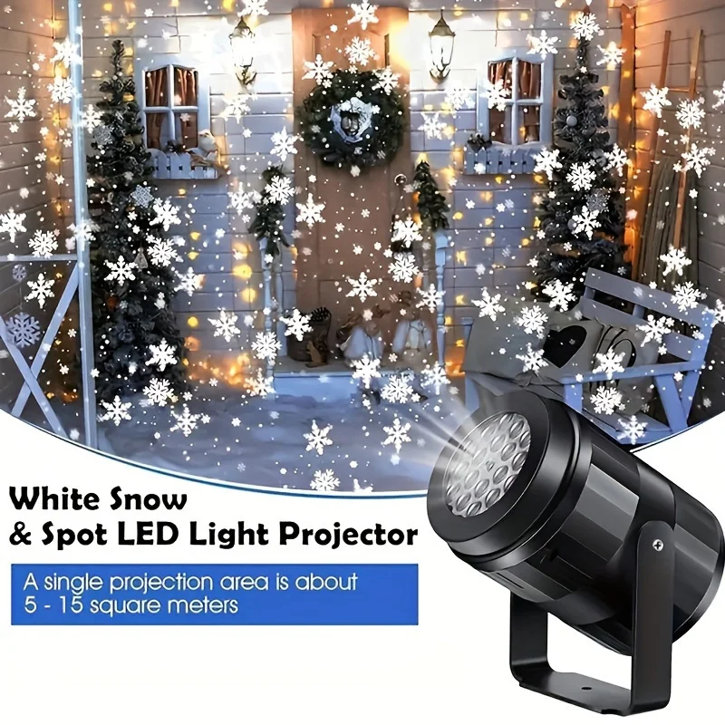 1pc LED Snowflake Projection Light, USB Powered Rotating Snowflake for Christmas,Halloween,Simulating Winter Snow, Passion Party
