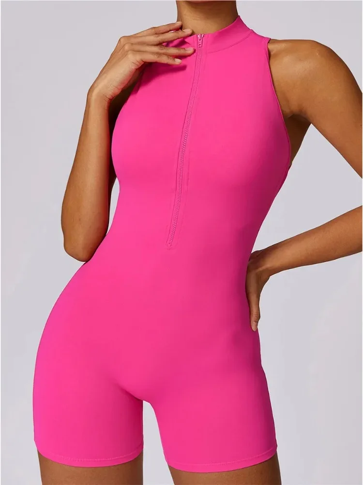 Women Yoga Jumpsuit Backless Sleeveless V Neck Zipper Scrunch Butt Gym Fitness Sports One Piece Suit 2025 New