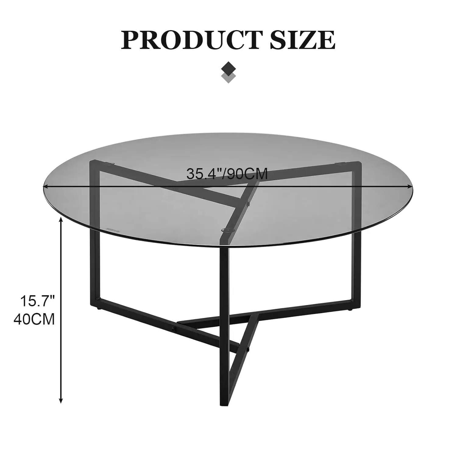 Mesa de centro redonda, mesa central de vidro circular de 35,4 polegadas com pernas de ferro, design minimalista moderno para sala de estar, escritório