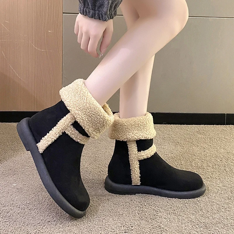 2024 Hot Sale Women's Shoes Slip-on Women's Boots Fashion Turned-over Edge Modern Boots Women Winter Round Toe Mid-Calf Boots