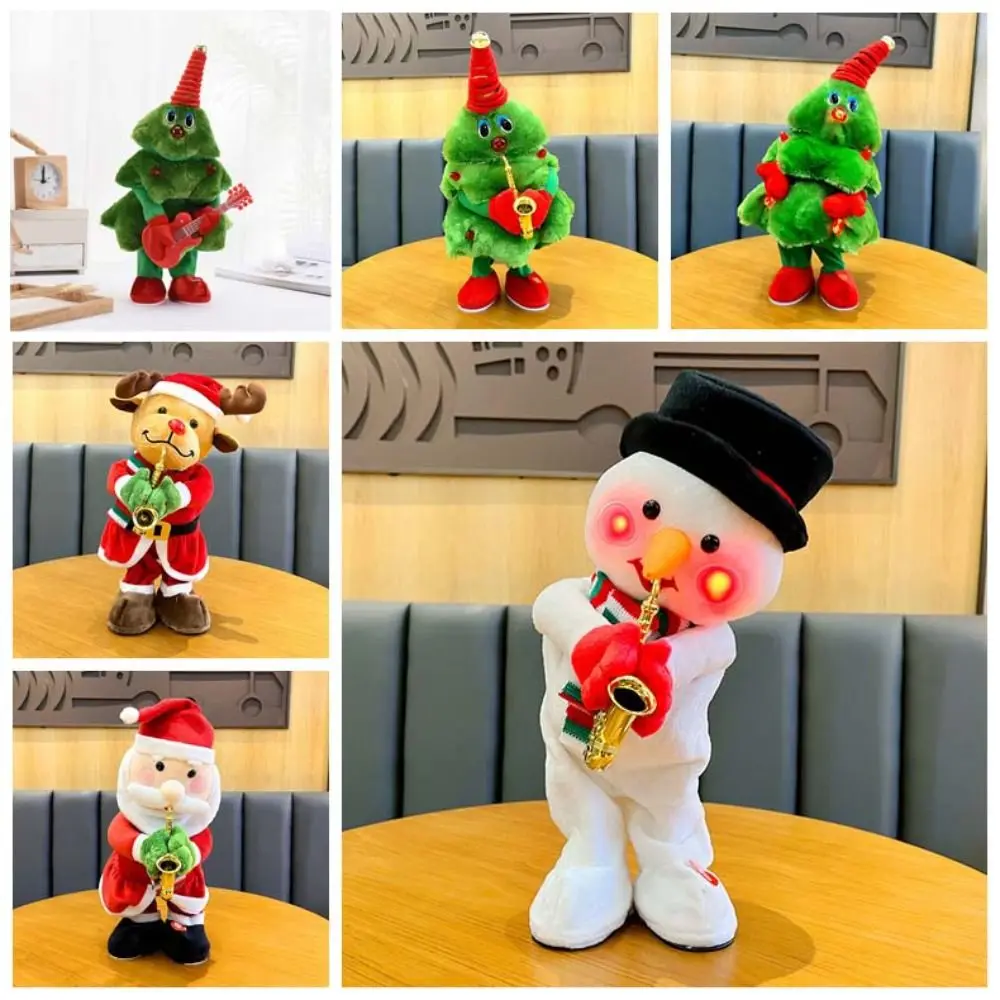 Cute Santa Claus Christmas 35cm Snowman Elk Electric Funny Blowing Saxophone Dancing Singing Stuffed Christmas