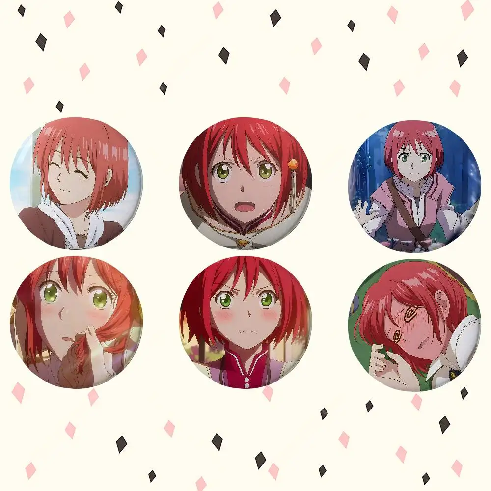 Anime Snow White With The Red Hair Tinplate Round Lapel Pins: Cute Badge Brooches For Shoulder Bag Accessories, Souvenir Gifts