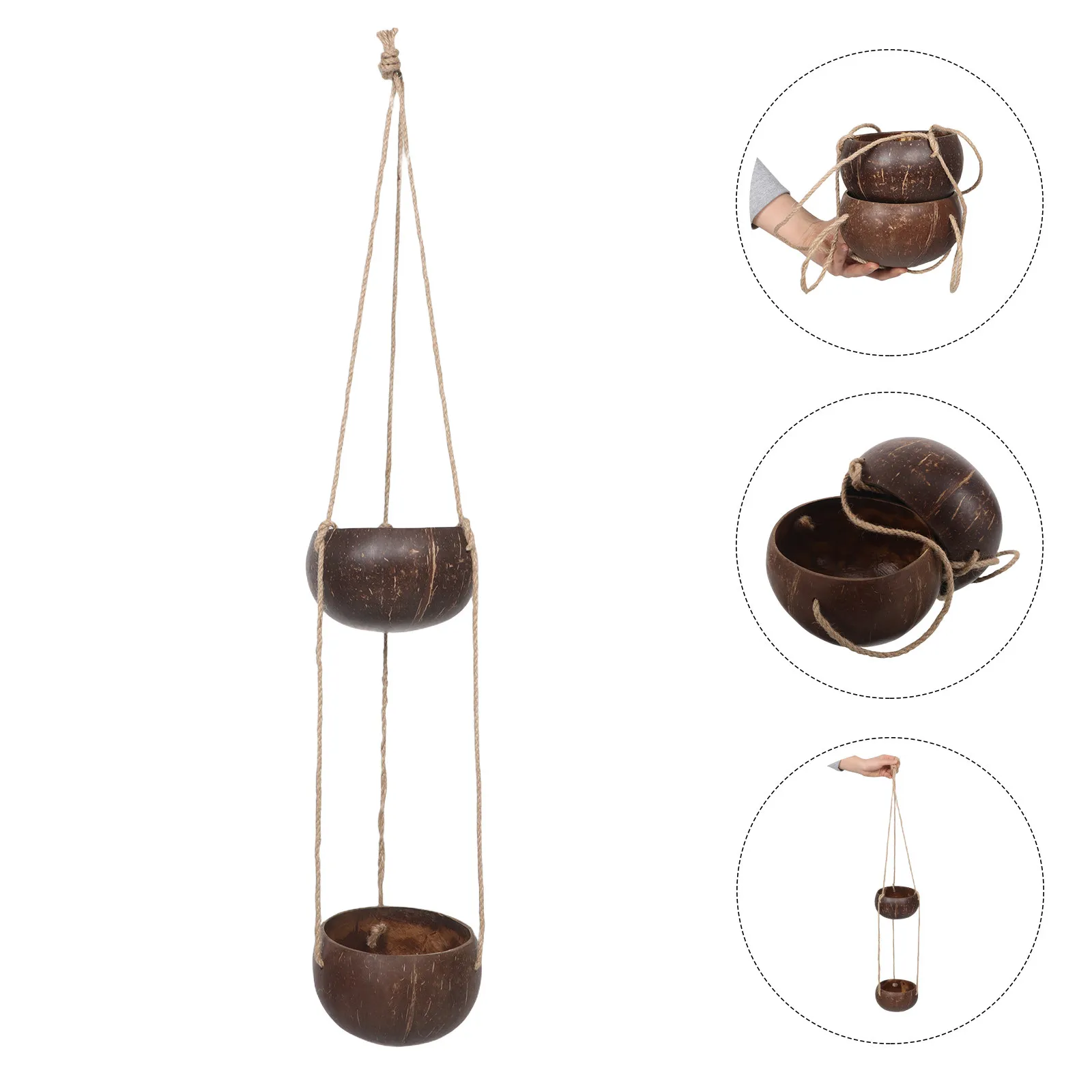 Hanging Coconut Shell Planter 2 Tier Indoor Flower Pot Basket for Bedroom Living Room Decor