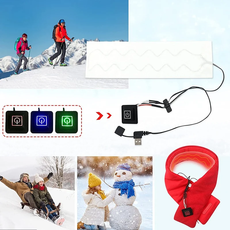 Electric Heating Pad,Thermal Scarf Heated Pad USB Heater Clothing Heating Pads, With LED Indicators For Riding Skiing