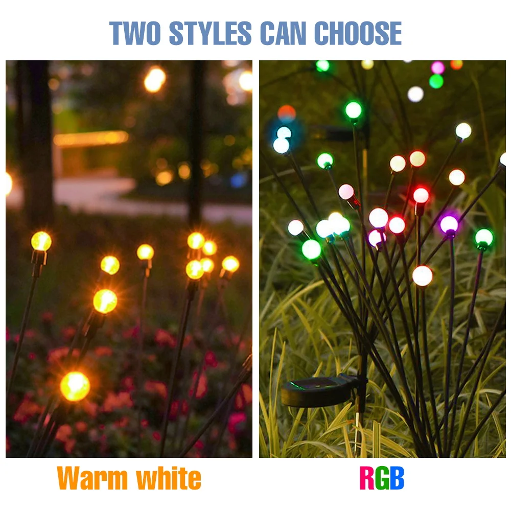 4 حزمة LED مصباح الحديقة الشمسية RGB اليراع أضواء IP65 مقاوم للماء الديكور في الهواء الطلق مصابيح الحديقة 6/8/10 رئيس لإضاءة المناظر الطبيعية #2