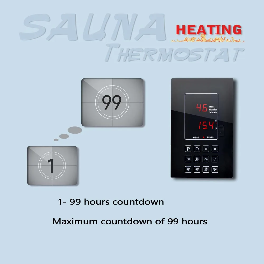 Sauna furnace temperature heating controller 110V 220V 30A Sauna thermostat with light/fan/music etc module functions