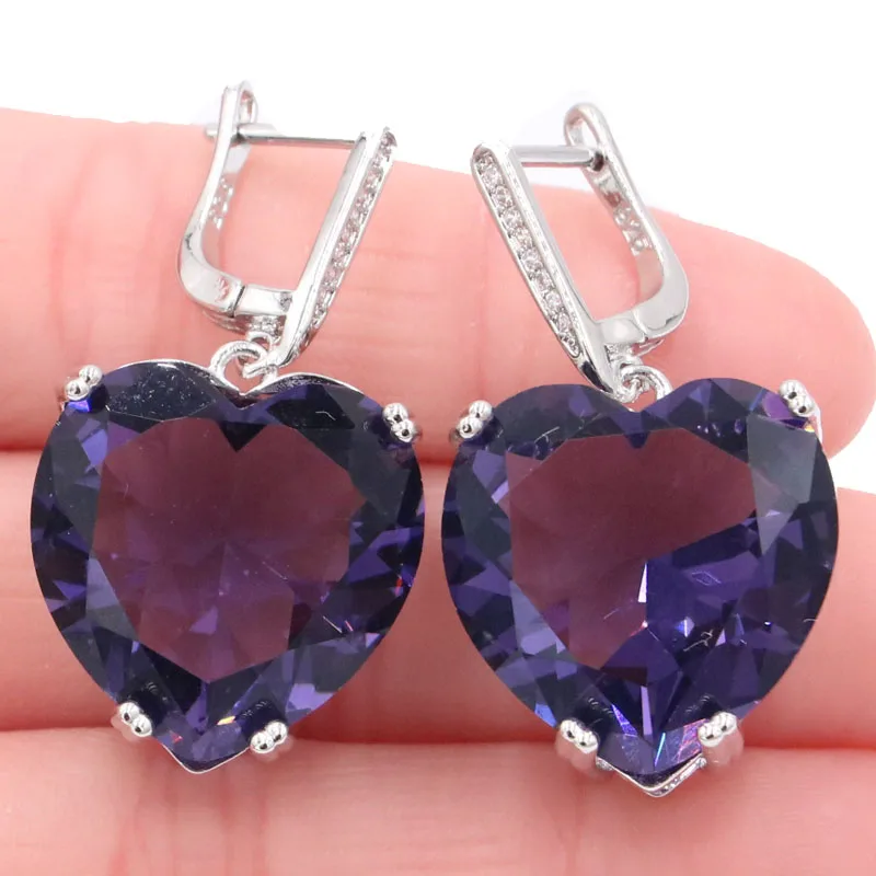 

18g Customized 925 SOLID STERLING SILVER Earrings Heart Shape Swiss Blue Purple Spinel Golden Citrine Spessartine Garnet Blood R