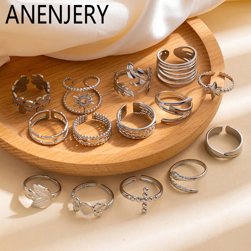 Anenjery 316l Edelstahl Sun Star Candy Line offener Ring für Frauen Männer einfache einzigartige Schmuck Geschenke Großhandel