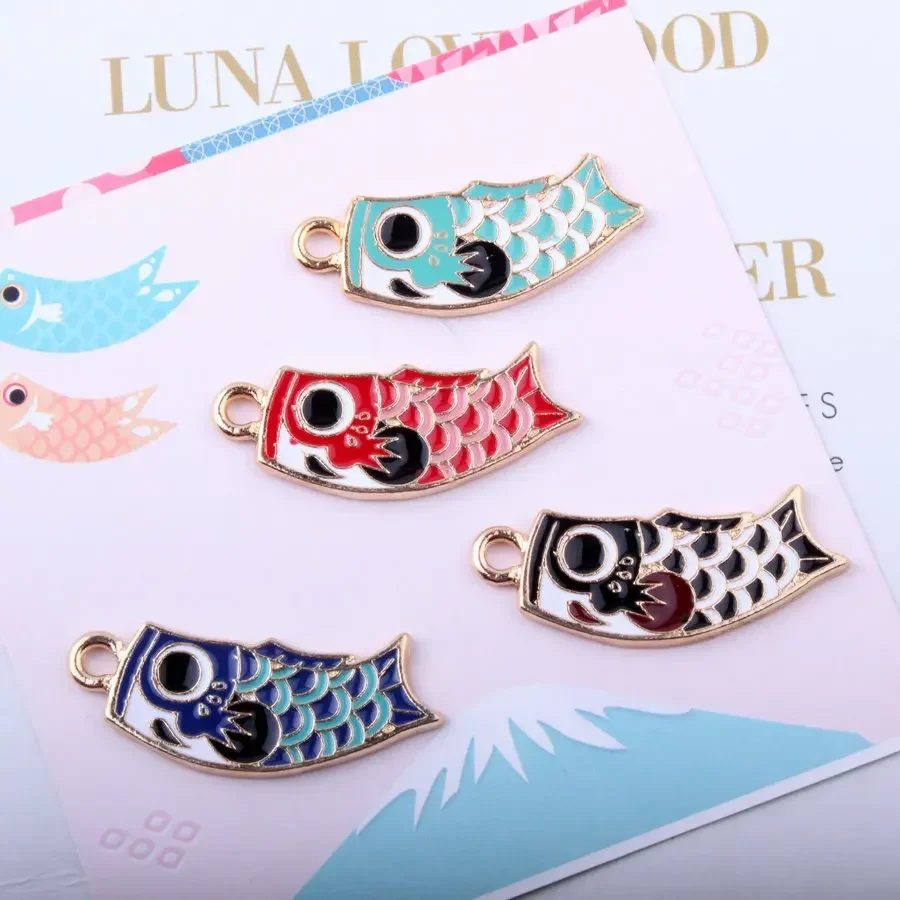 10pcs/lot Blue Fat Fish Enamel Charms Oil Drop Zinc Alloy Gold-Color Floating Pendant Fashion Jewelry Accessories