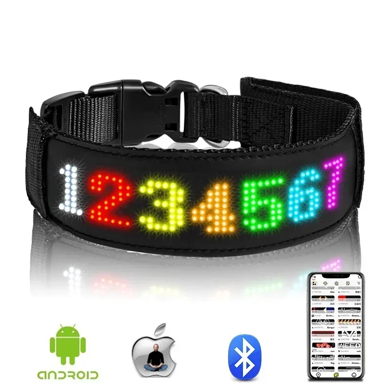 New RGB Pet LED Dog Collars USB Rechargeable Multilingual Flashing Light Up Screen Dog Collar Safe Luminous  Necklace Adjustable