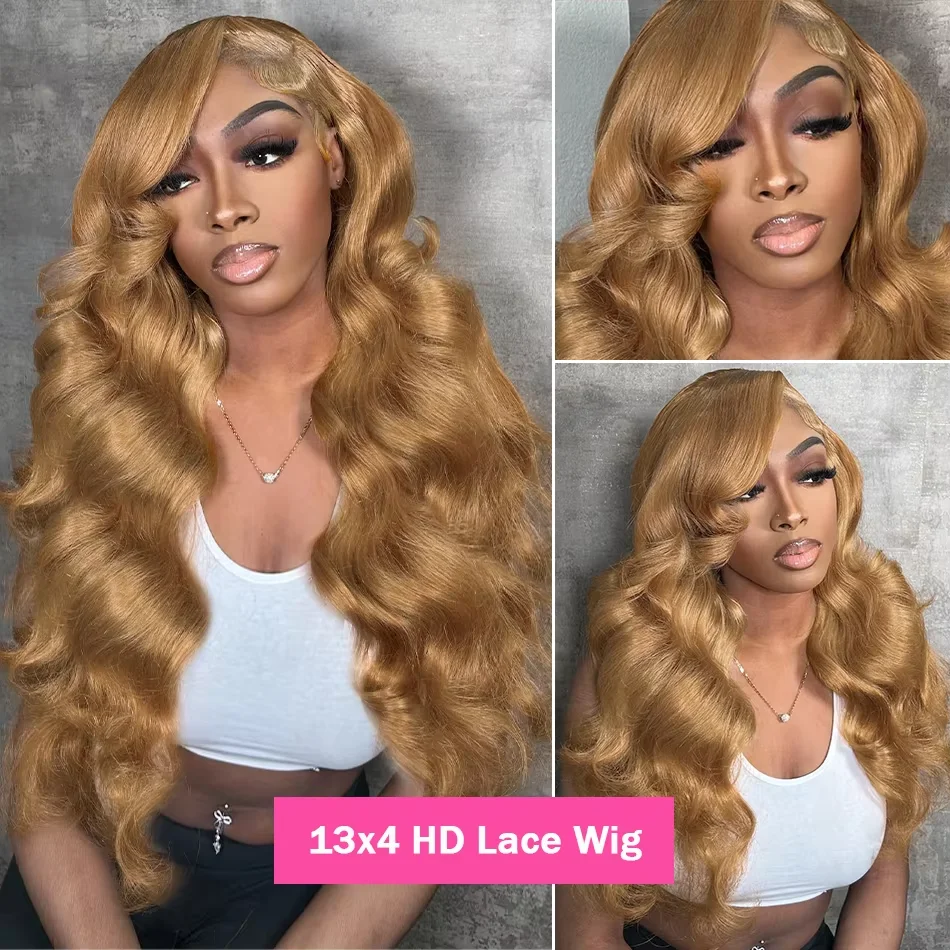 بيرو 38 بوصة العسل شقراء 13x6 HD الدانتيل الجبهة خصلات الشعر المستعار الإنسان الجسم موجة # 27 لونًا بدون صمغ 13x4 باروكة أمامية من الدانتيل للنساء #4