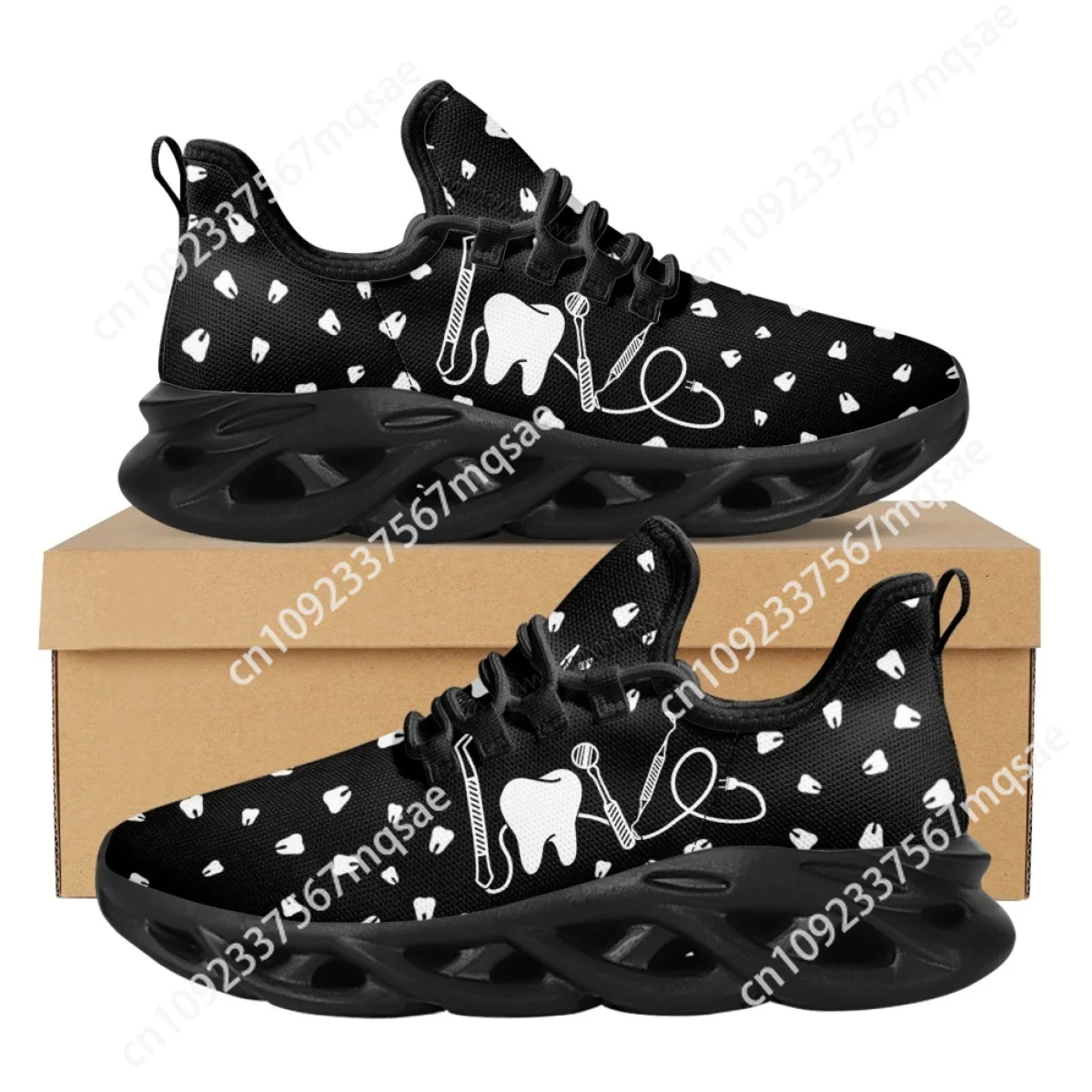 Black and White Teeth Medical Institution Nurse Shoes for Woman Men Four Seasons Round Toe Non-slip Casual Sneakers Custom Shoes