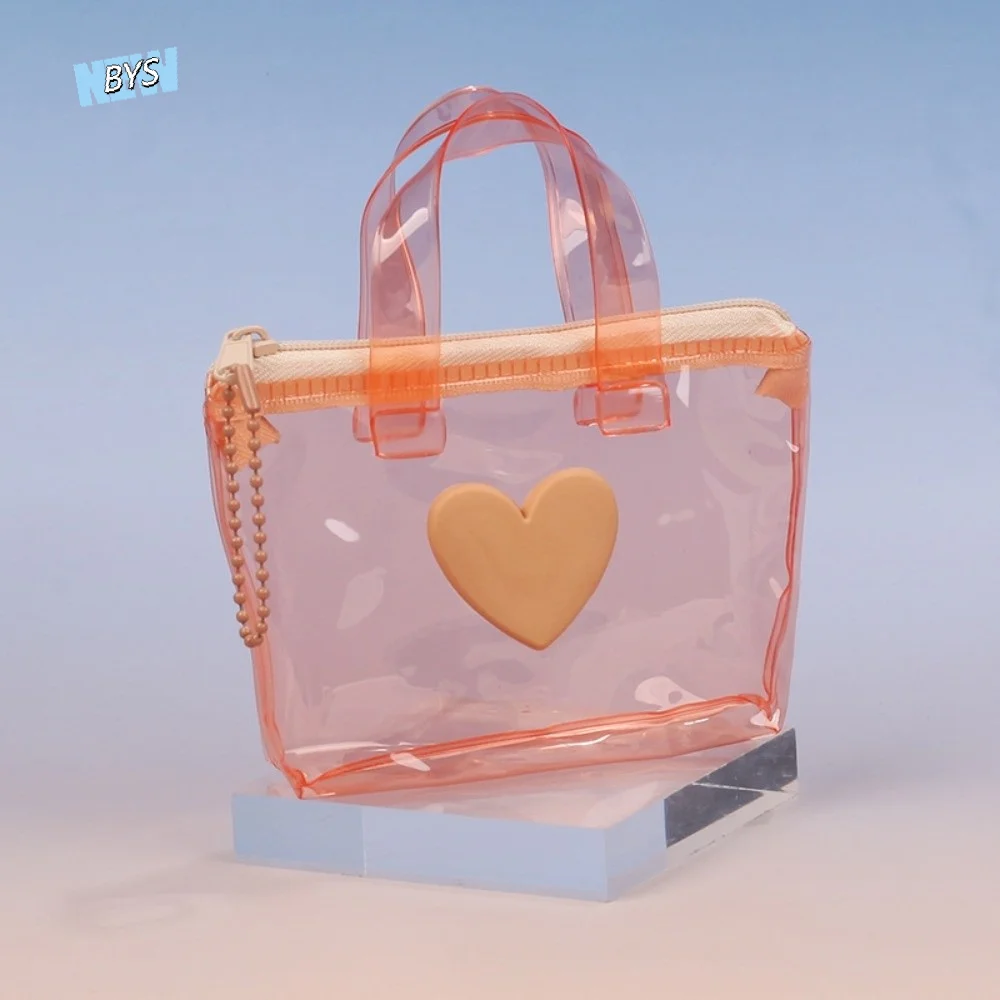 

Portable Solid Color Heart-Shaped Storage Bag Waterproof Mini Coin Purse Handheld Keychain Earphone Bag Girl
