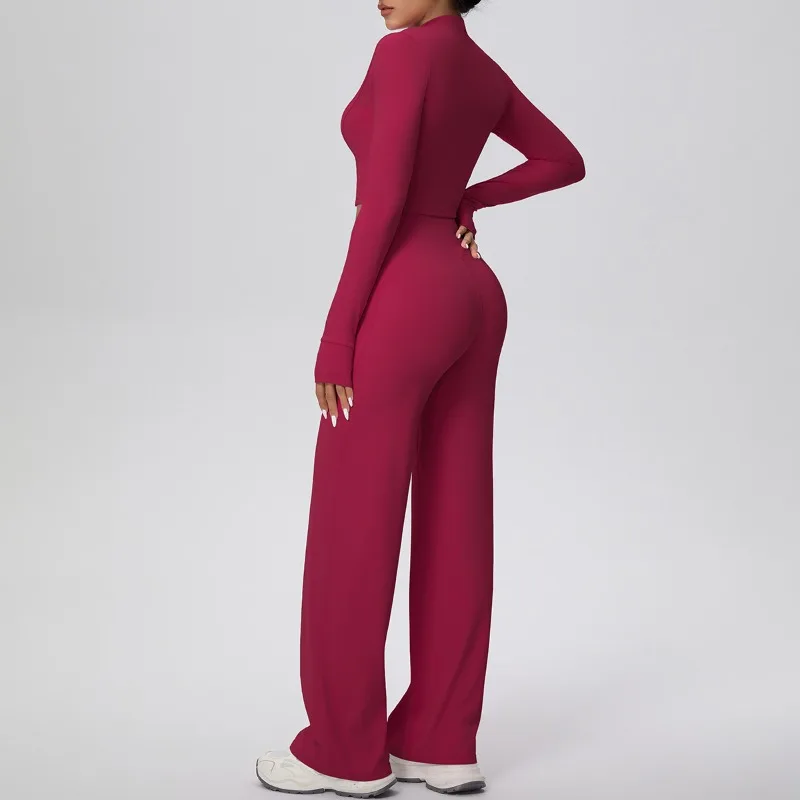 مجموعة ملابس اليوغا النسائية من Cloud Feel سترة بسحاب سريعة الجفاف عالية الخصر بنطال مستقيم الساق للياقة البدنية والجري في الهواء الطلق