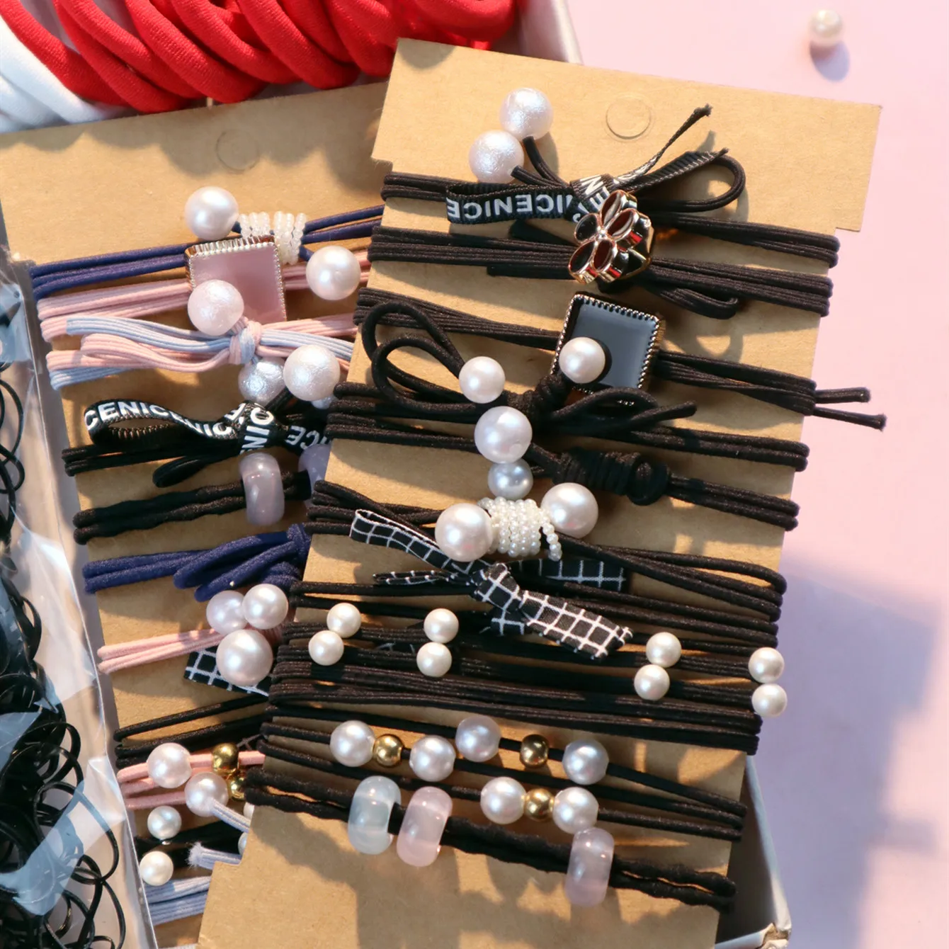 Black, White, Red, Hair Accessories Set for Women, Seamless Ponytail Holders Variety Hair Scrunchies For Women Lady 2024 New