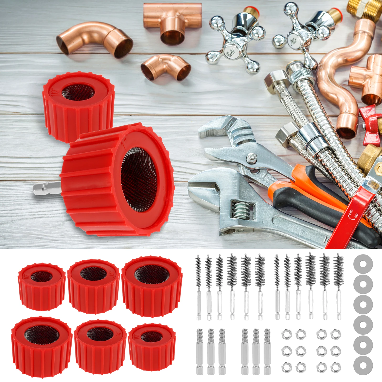 

18Pcs Copper Pipe Cleaner Set Efficient Tube Cleaning Brush with Stainless Steel Wire Bristle 1/2in 3/4in 1in Pipe Cleaning Tool