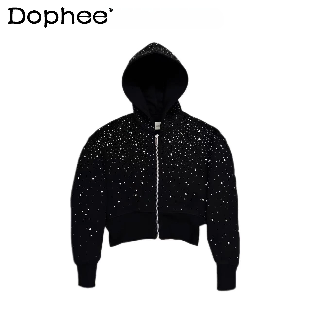 

American High Street Starry Heavy Rhinestone Zipper Hooded Sweatshirt Retro Sweet Cool Hot Girl Short Jacket