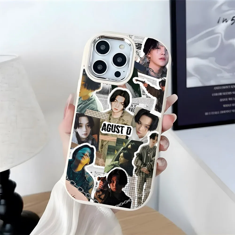 Agust D Suga King Cute Phone Case Plating Camera Oval Soft Silicone For IPhone 16 15 11 12 13 14 Pro Max Thicken Candy Color