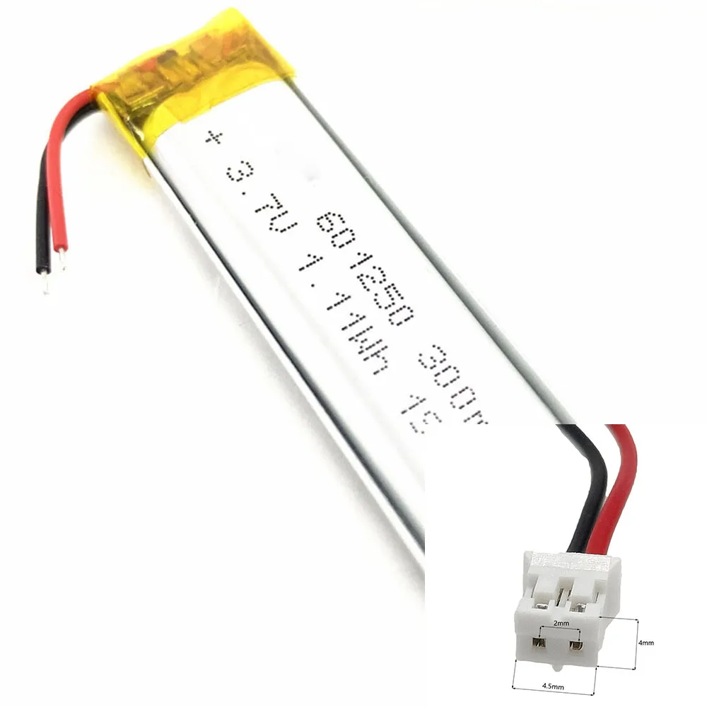 

3.7V 300Mah 601250 Li-Ion Li-Polymer Li Battery 2.0 JST 2Pin For TABLET POWER BANK MP3 DVD CAMERA SMART WATCH MP4 LAPTOP