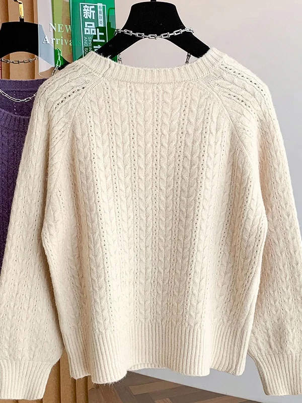 Damen-Pullover, locker gestrickt, ausgehöhlt, mit Perlen verziert, weich, gemütlich, Lazy Sle, Innenbekleidung, Herbst und Winter