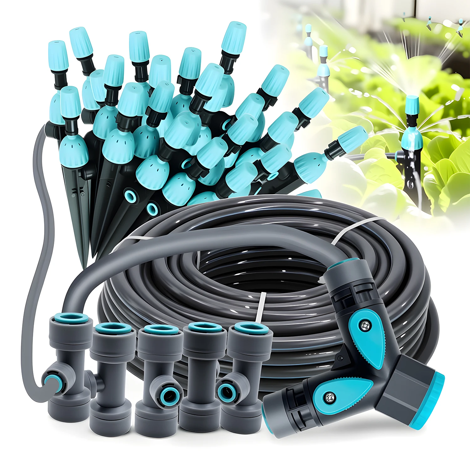 

3/8" Garden Irrigation Watering System 12mm PE Hose 360° Adjustable 2-in-1 Misting Quick Connect Sprinkler Micro Dripper Sprayer