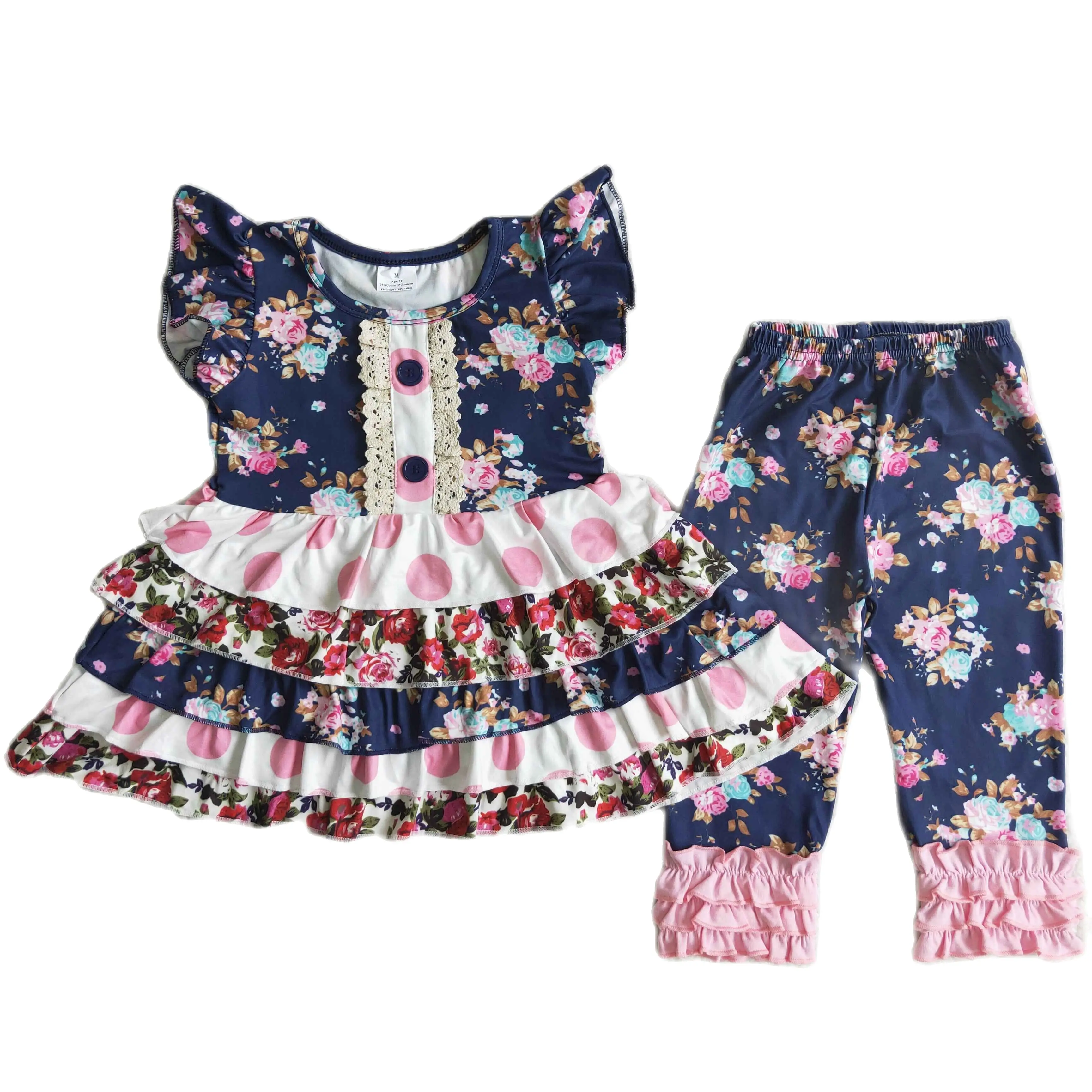 Wholesale Baby girl toddler infant kids children boutique floral layers tunic match floral pant new fashion set clothes clothing