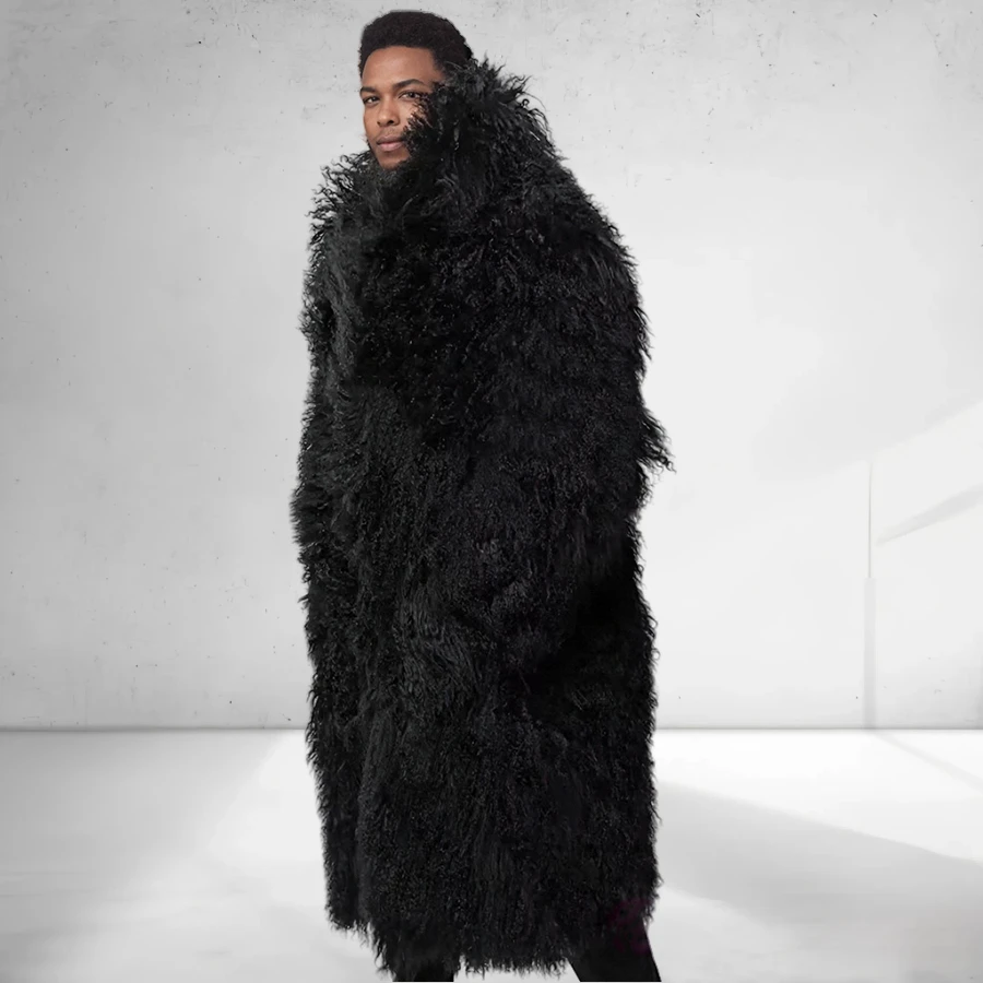 Men\'s Natural Sheepskin Coat Men Fur Coat Extra Long Full Skin Real Fur Jackets Luxury Mongolian Fur Coats