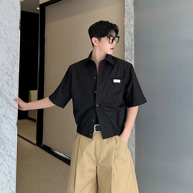 

Metal oulder Pad irt Men's Loose ort Sve Button down Jaet Youth Faion Ice Sensation Polyester Fiber Thin Model