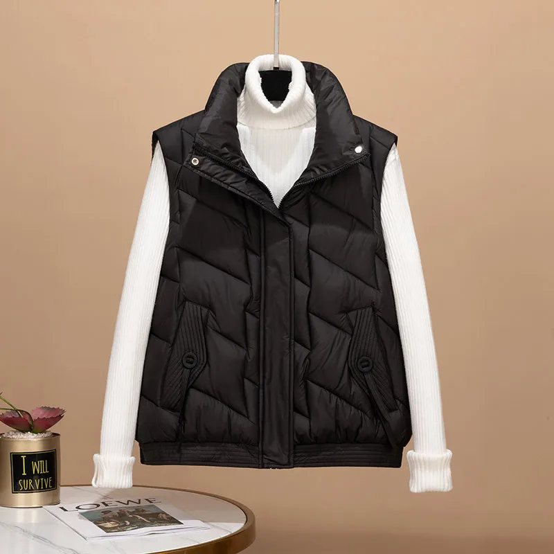 Gilet en coton pour femmes, veste courte sans manches, ample et chaud, manteau pour dames, vêtements d'extérieur, automne hiver 2025