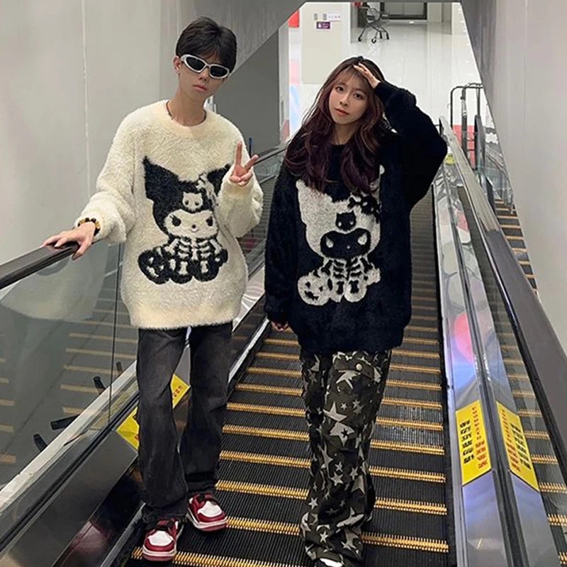 New Kuromi Halloween Knitted Sweaters Couple Autumn Winter Kawaii Anime Cartoon Y2K Trendy Street Girl Crew Neck Sweater Gift