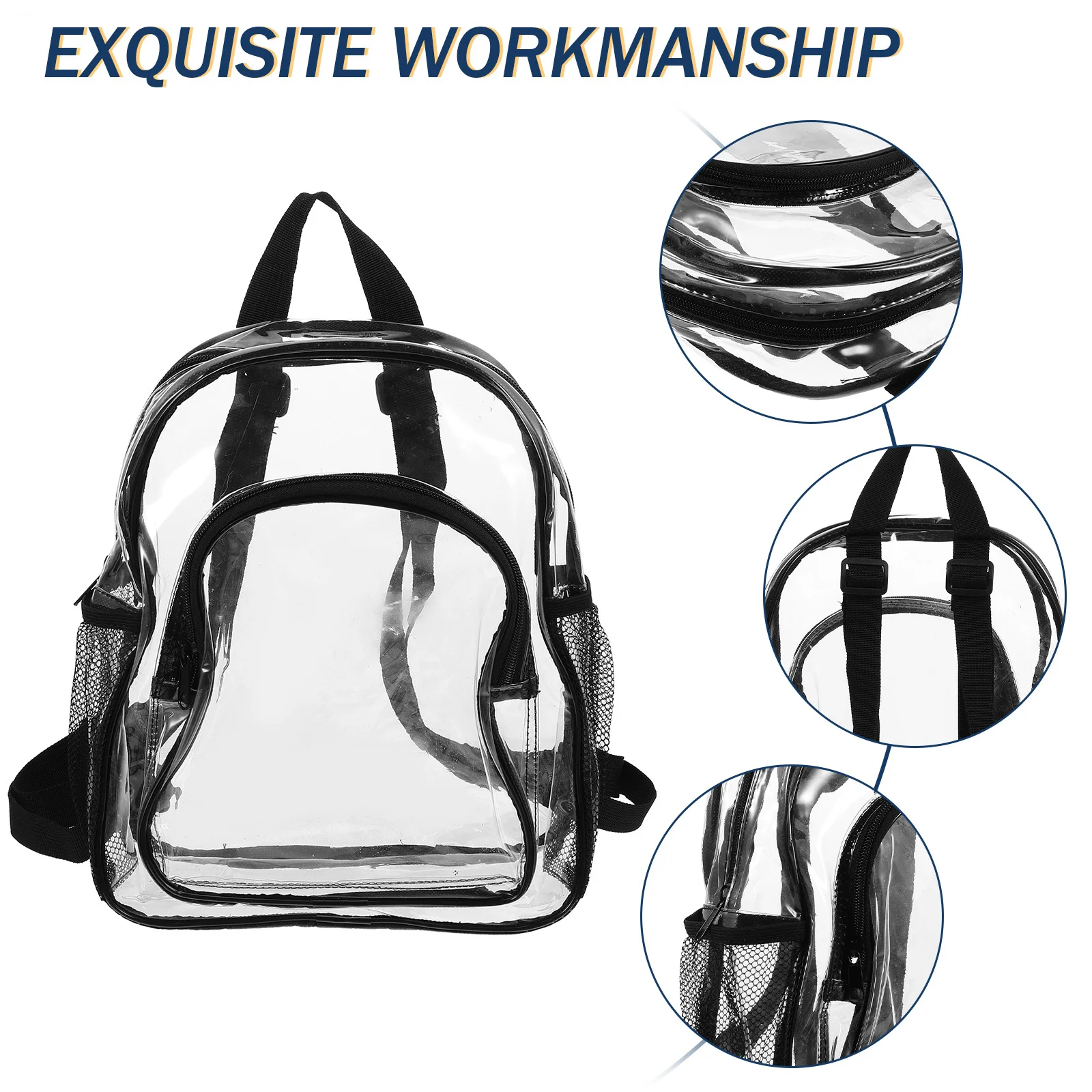 حقيبة ظهر شفافة من مادة PVC حقيبة ظهر صغيرة شفافة قابلة للتعديل بحزام كتف معتمدة من الاستاد للنساء أثناء السفر والمدرسة #5