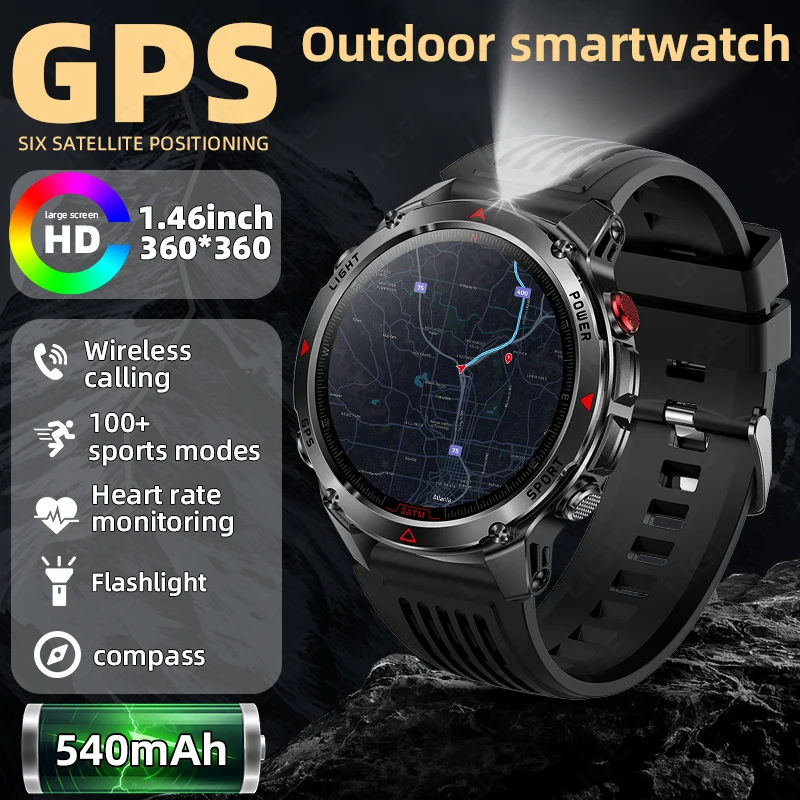 

LIGE Military Smart Watch Men GPS Outdoor 540mAh Large Battery Sports Smart Bracelet Custom Watch Dial Waterproof Smartwatch New