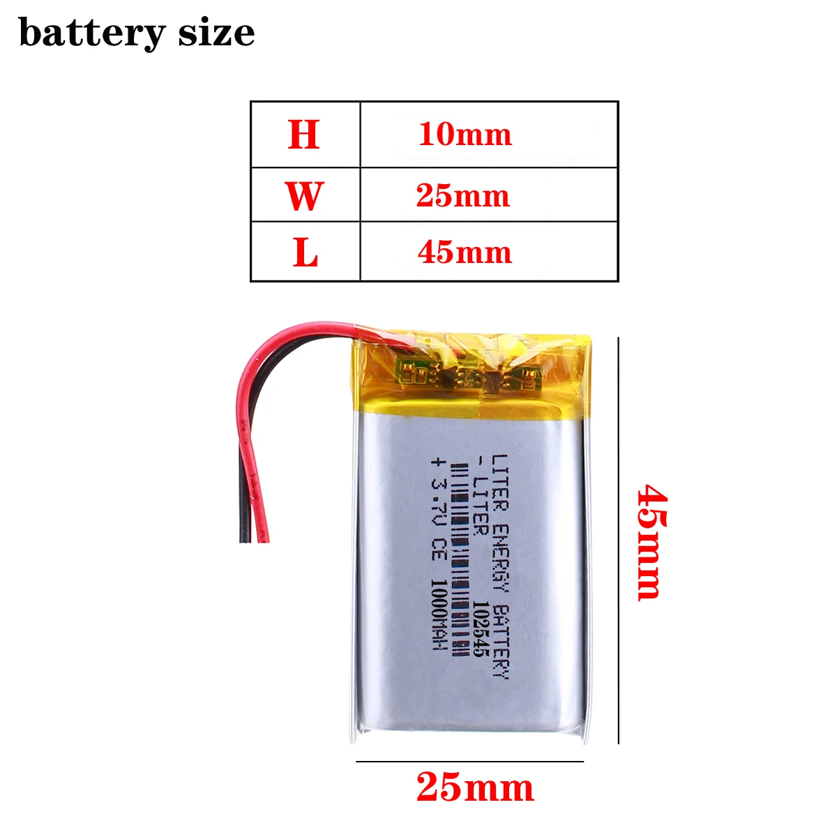 3.7V 1000mAh 102545 Lithium Polymer Li-Po li ion Rechargeable Battery cells For Mp3 MP4 MP5 GPS PSP mobile